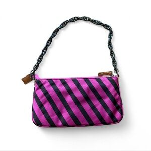 J. Crew Pink and Black Diagonal Stripe Wristlet